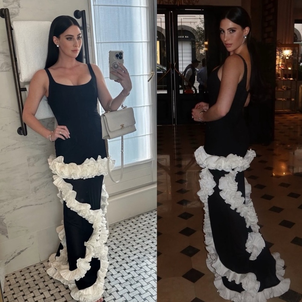 NBD Wisteria Black Maxi Dress with White Ruffle Trim - Picture 8 of 8